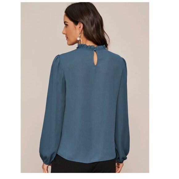 SHEIN Women’s Frilled Neck Lantern Sleeve Blouse Top. Size Large. NWT - Picture 9 of 14